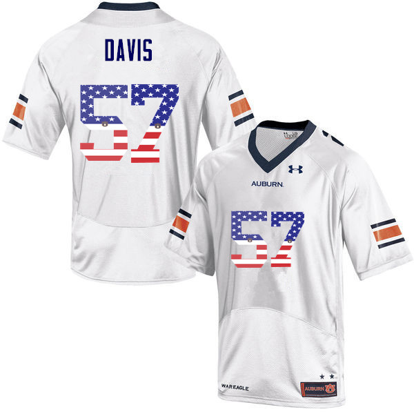 Auburn Tigers Men's Deshaun Davis #57 White Under Armour Stitched College USA Flag Fashion NCAA Authentic Football Jersey FIW0374RM
